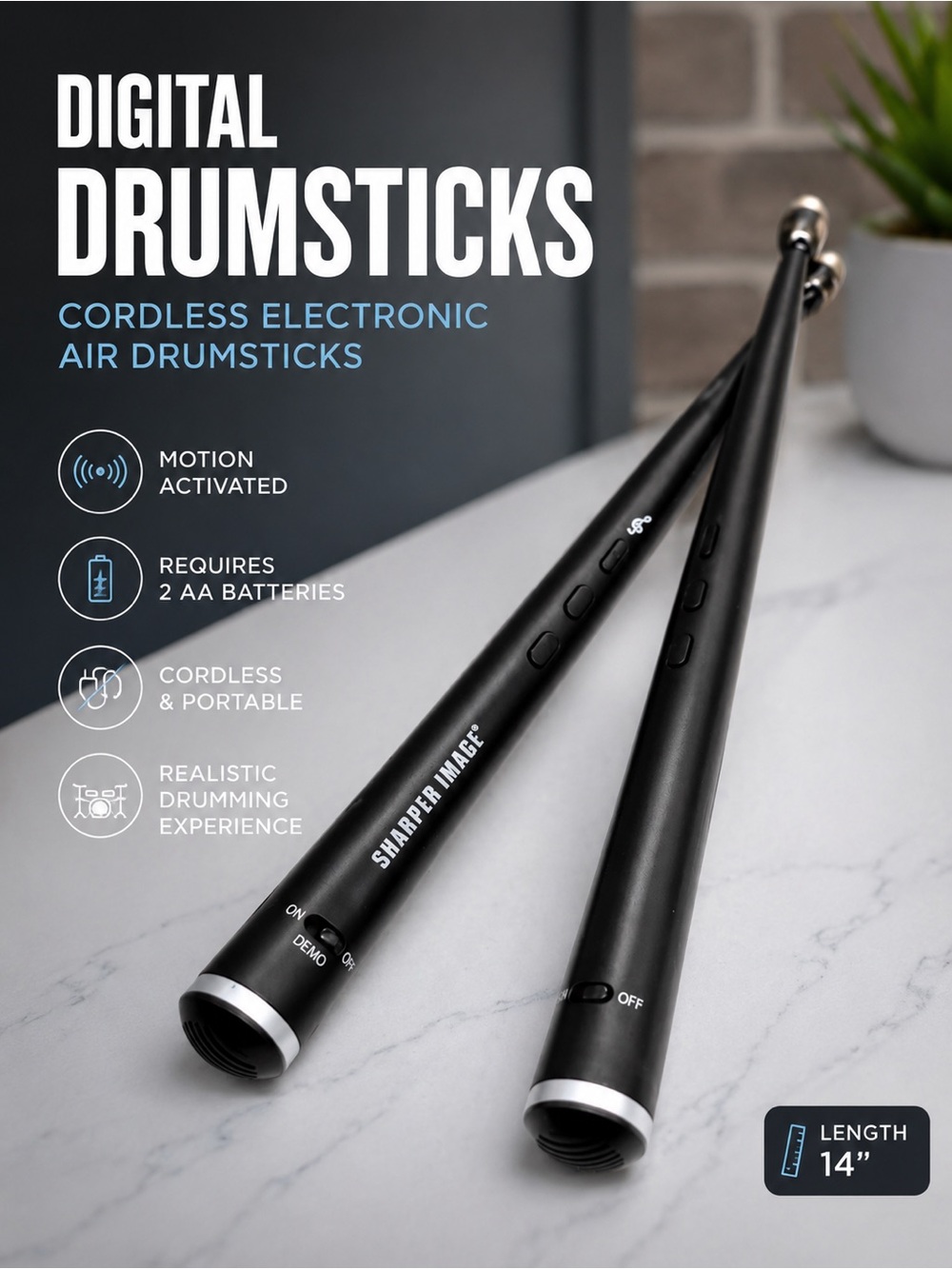 Sharper Image Cordless Electronic Air Drumsticks Motion Activated